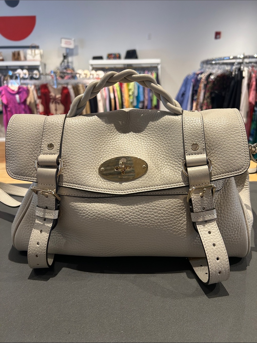 Mulberry Cream Pebble Leather Satchel with Braided Top Handle - Picture 2 of 12